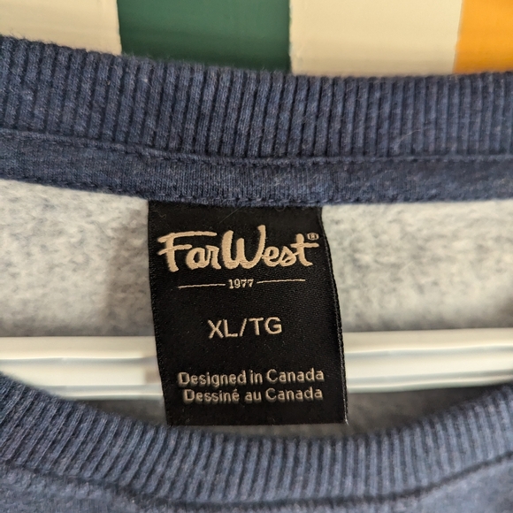 XL men's crew neck sweater. Far West brand. Dark blue Heather pattern. - Picture 2 of 3